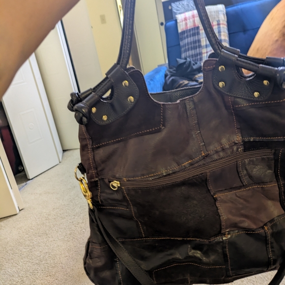 Pietro Alessandro Patchwork Leather Slouchy Boho Brown Relaxed Fall Vibe Handbag - Picture 8 of 12